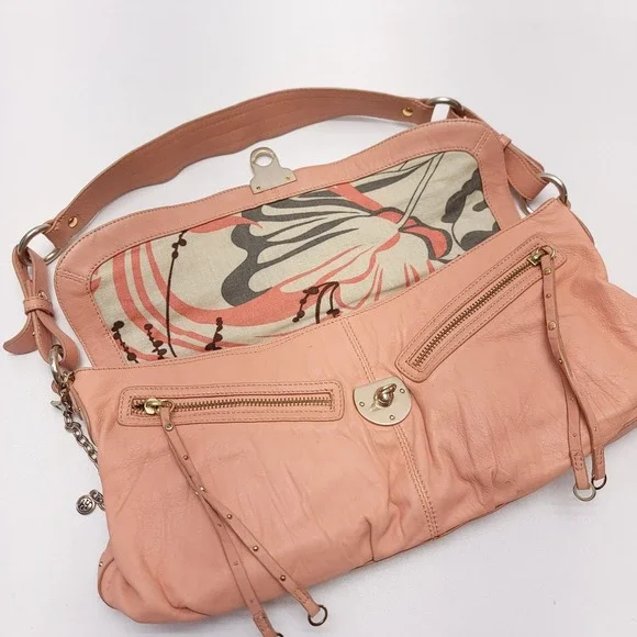 Hayden Harnett Handbag Salmon Coral Soft Leather Shoulder Bag‎ Purse Twist Lock - Picture 3 of 8